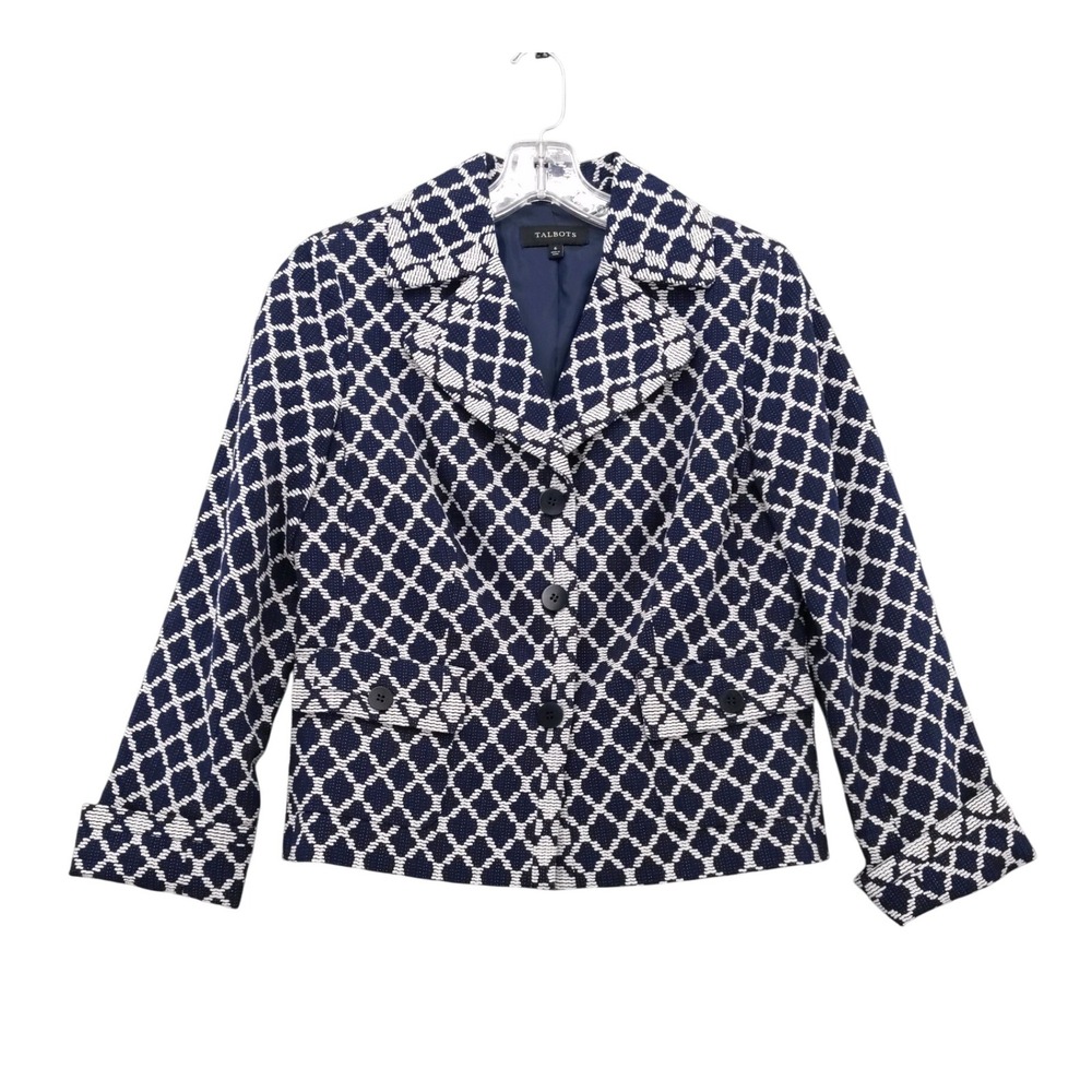 Talbots Cotton‎ Blazer Diamond Pattern Button Front Jacket Size 6